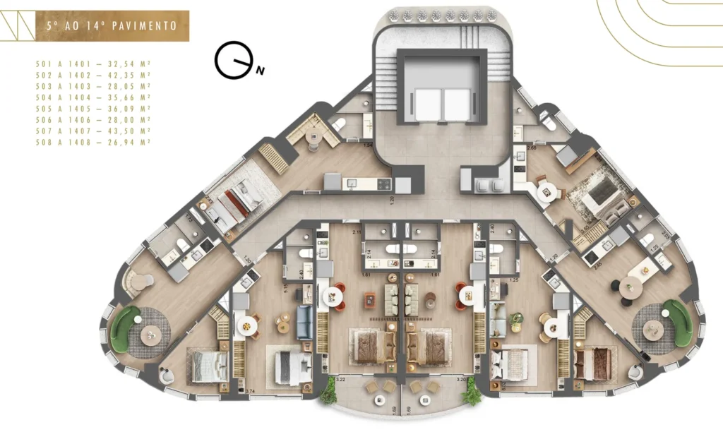 Planta de Pavimento-tipo — 5º ao 14º andar