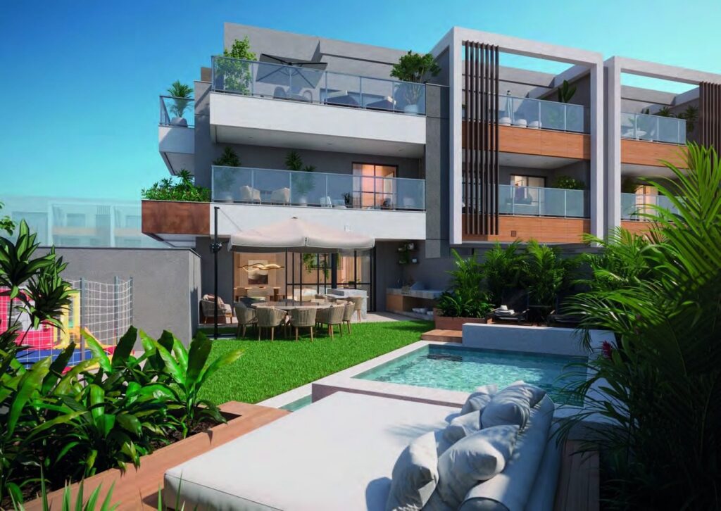 Piscina privativa no garden de uma das casas do Claris