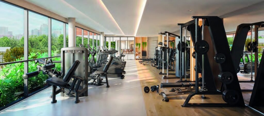 Fitness do Claris Clube, com vista para o lazer externo
