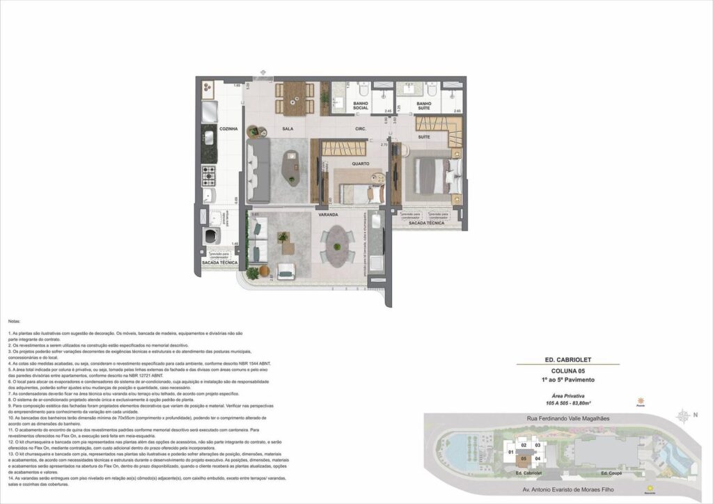 Planta do apartamento de 2 quartos de 83,80 m² do Edifício Cabriolet