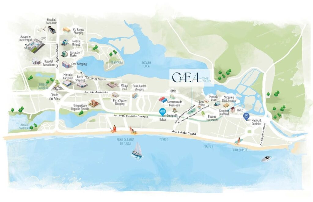Mapa de localização do Gaea Home Resort na Barra da Tijuca