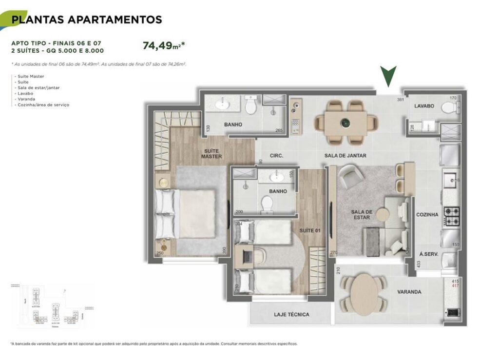 Planta de 2 suítes
