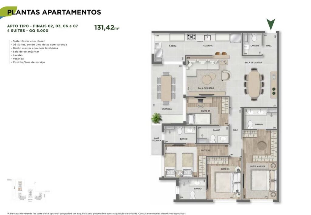 Planta de 4 suítes