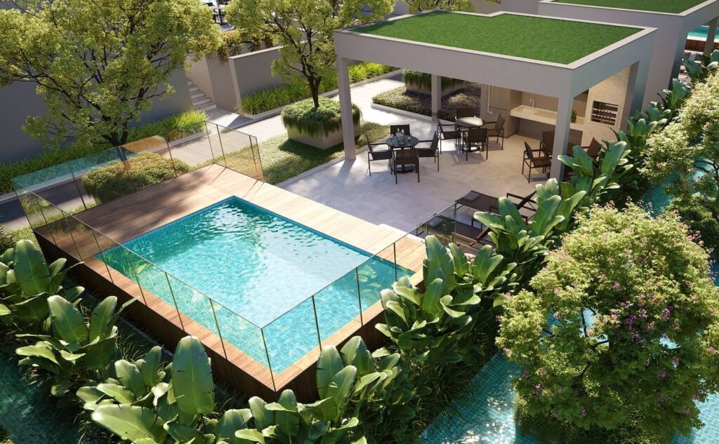 Pool House e piscina do Grand Quartier Rio 2 vistos do deck