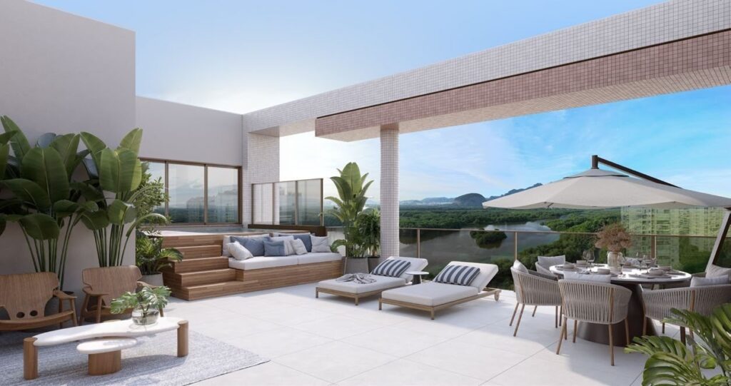 Terraço da cobertura do Gran Thai, com lounge e vista aberta