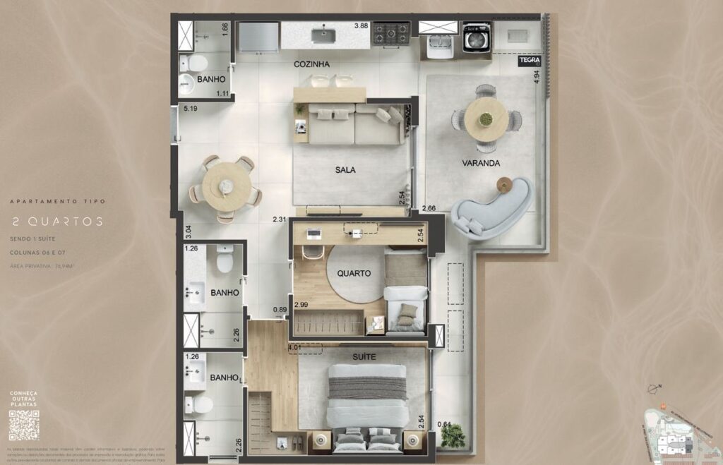 Planta de Apartamento tipo — 2 quartos
