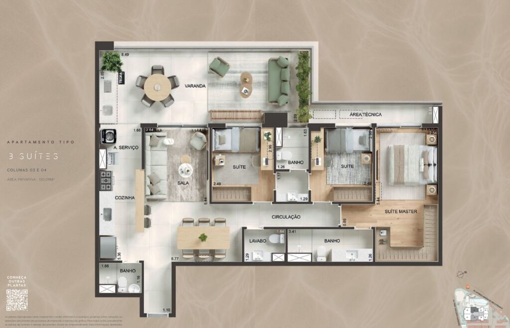 Planta de Apartamento tipo — 3 suítes