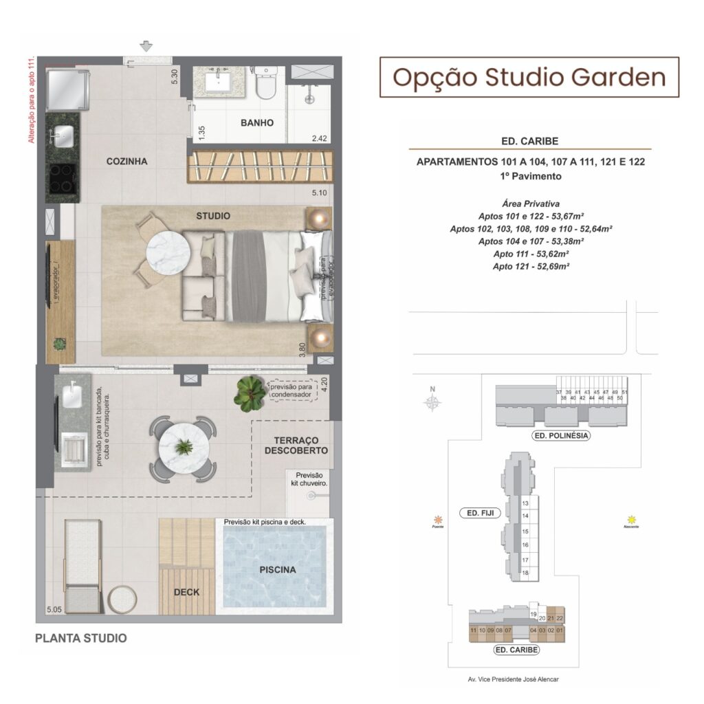 Planta de Studio Garden — Edifício Caribe