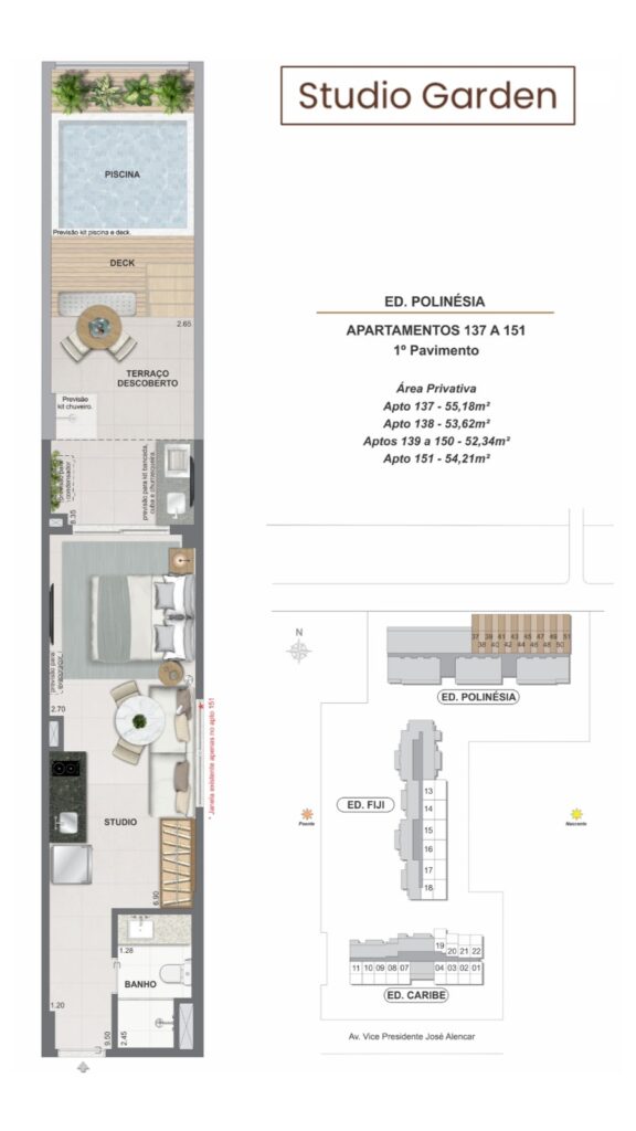 Planta de Studio Garden — Edifício Polinésia