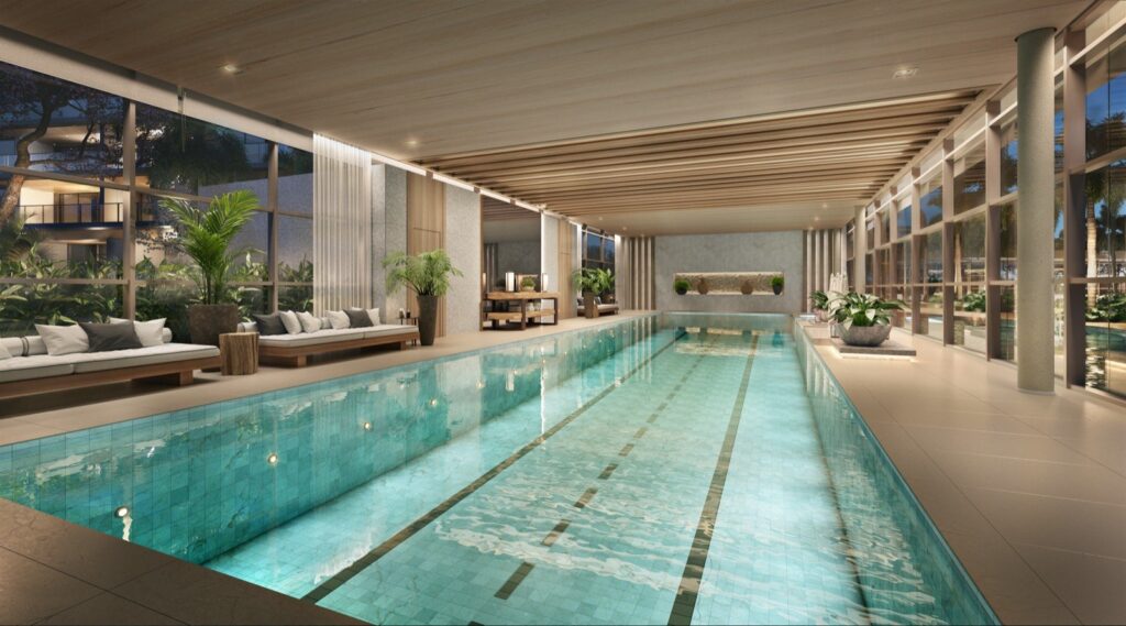 Piscina coberta climatizada com raia